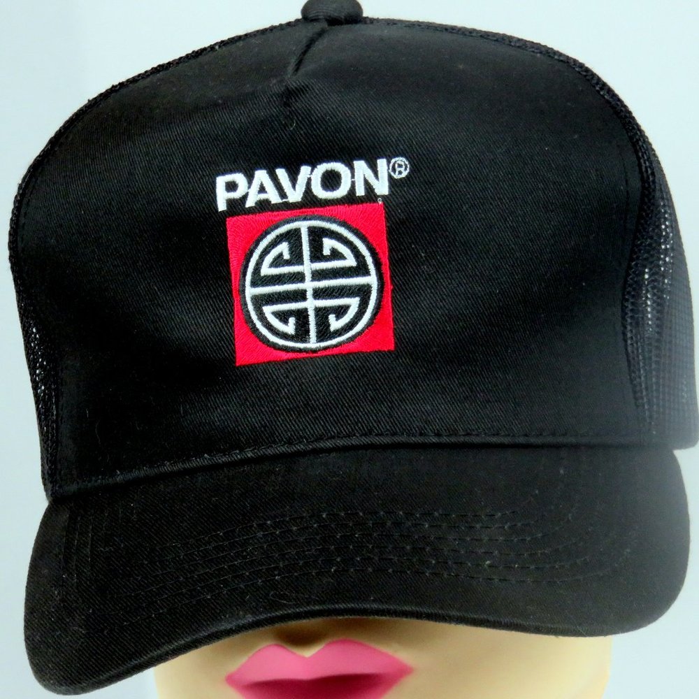 Pavon Trucker Black Cap Red Embroidered Asphalt Paving Adjustable Snapback Vtg